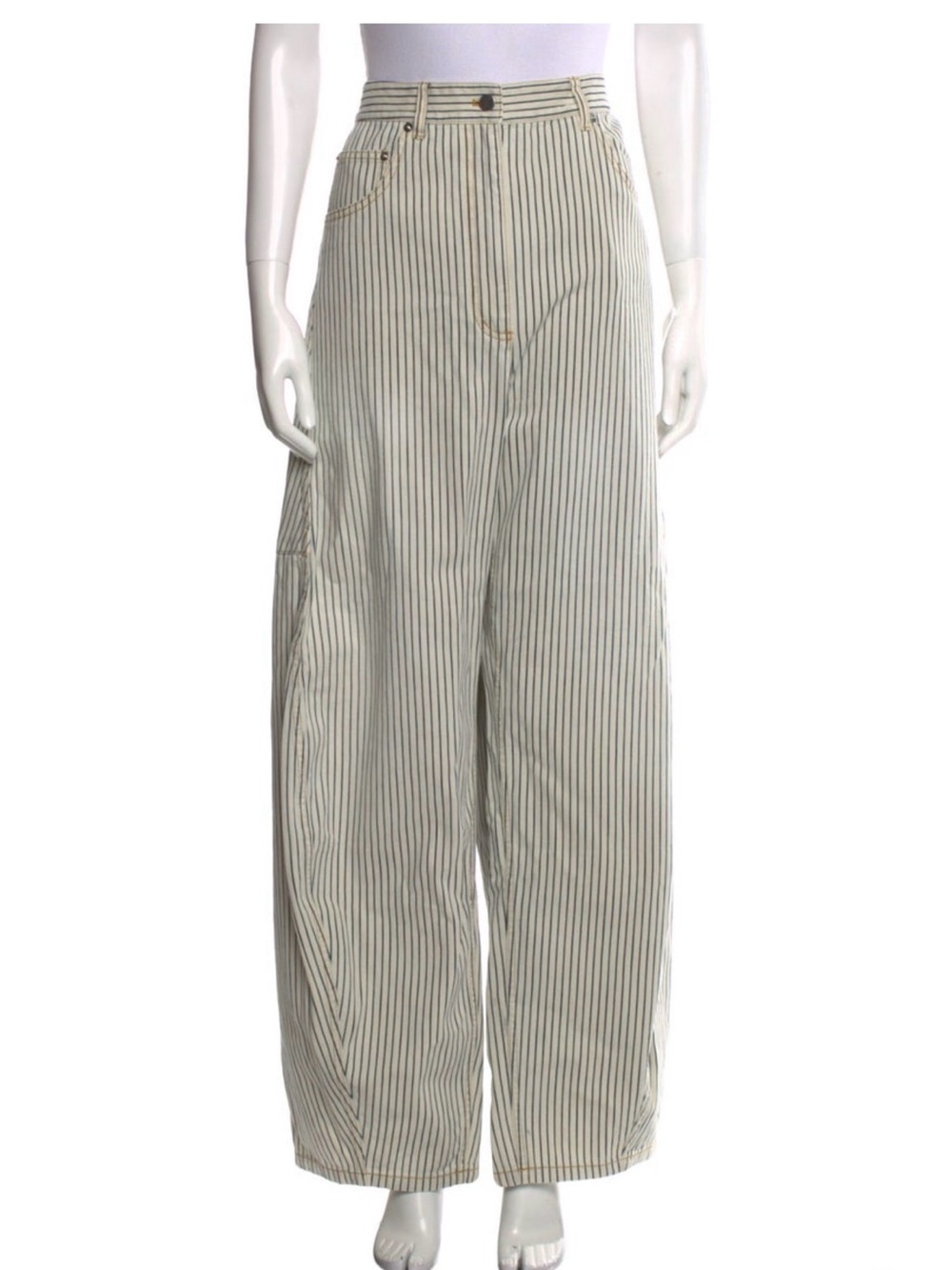 Tibi Cream Wide-Leg Pinstripe Sid Jeans Stripe
